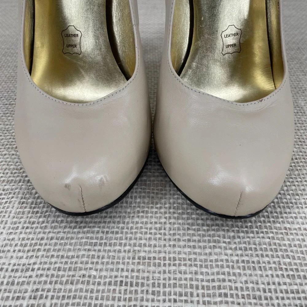 Cathy Jean‎ Brazil Beige Black Leather Colorblock Stiletto Pumps Heels 7M